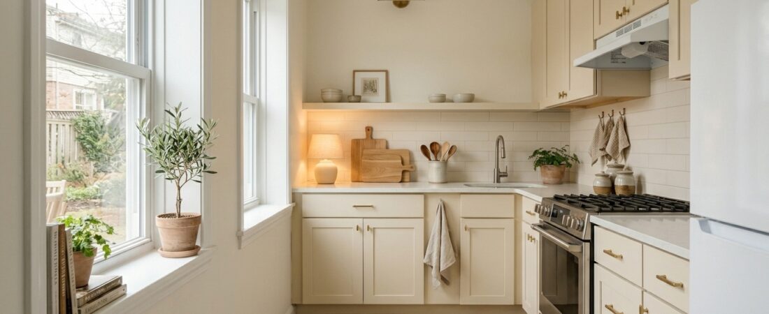 Renter-friendly kitchen ideas with warm neutral decor and reversible upgrades